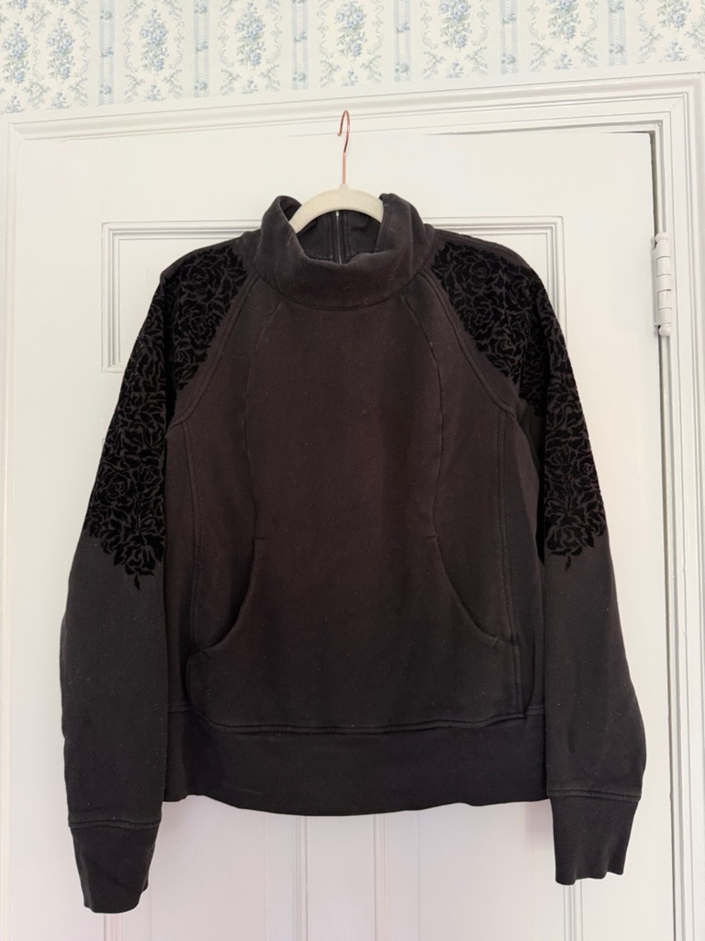 lululemon athletica Black Pullover with Velvet Floral Detail